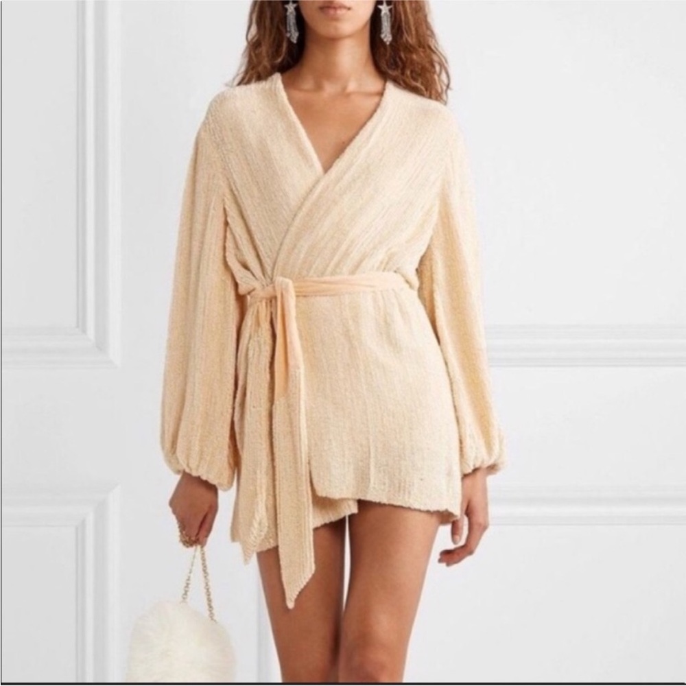 Retrofete sequined Gabrielle wrap dress medium in peach/nude
